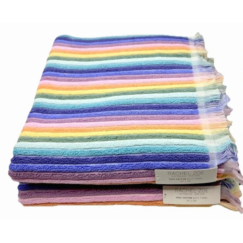 Rachel Zoe Rainbow Pride Striped 2 Bath 2 Hand Towels Set of 4 Fringed Dorm Room